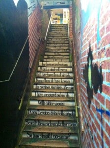 stairs leading to Cosmic Cantina Restaurant Durham NC