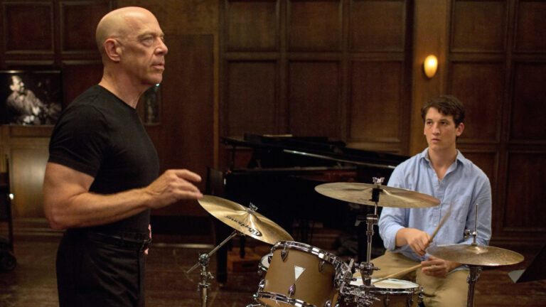 Scene from Film, Whiplash featuring J.K. Simmons &Miles Teller and