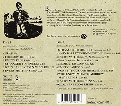 John Barleycorn must die back cover
