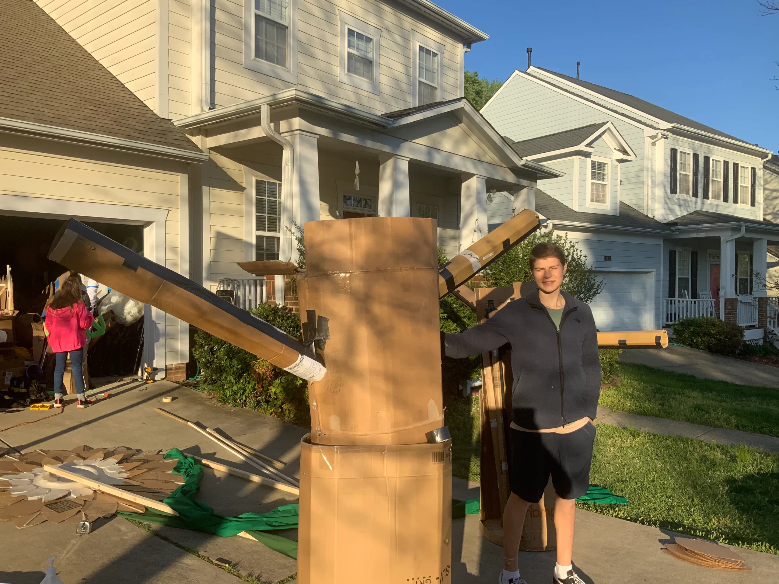 Jasper working on sets and masks for 1,2,3 Puppetry The Time we Have.