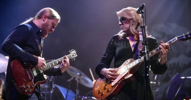 Photo by Jeremy Gordon for Jambase.com of Derek Trucks and Susan Tedeschi trading licks onstage